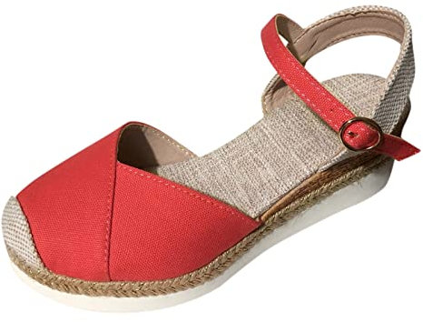 Cuña Esparto Mujer Verano Alpargatas Cerradas Sandalias Comodas Esparto Plataforma Cierre De Hebilla De Vestir Tacon Yute Zapatos Elegantes Casual Flexibles Sandalia Antideslizantes Boda Novia Baratas