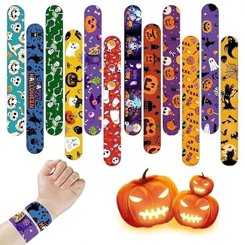 Doukesh 24 Pezzi Halloween Braccialetti Slap per Bambini Braccialetti di Schiaffo Halloween Bracciali Bambini Modello Fantasma Pipistrello Zucca Regalini Fine Festa Compleanno