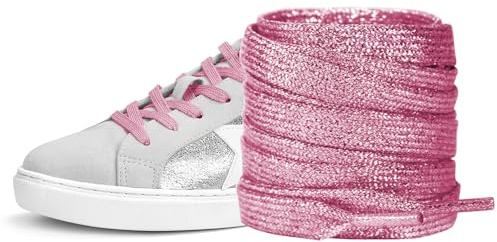 UamGlsob Cordones Purpurina Dorado Plateado para Golden Goose | 8mm de Ancho Planos Brillante Metalizados Repuesto para Zapatillas Deportivas