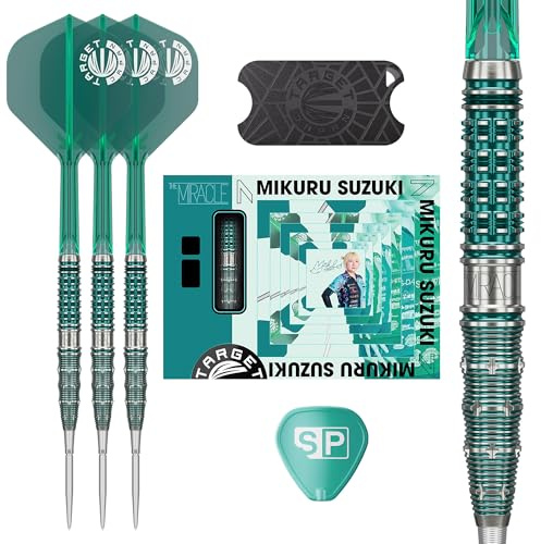 Target Japan Miracle G7 Steel Tip Darts with Kflex, 25G | 95% Tungsten Dart Set, K-Flex Flights & Shafts No.2, Nano Storm Swiss Point Tips, Player Mikuru Suzuki Gen 7, Storage Tin & Point Guard/Stand