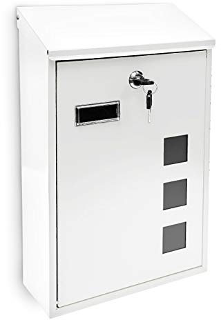 Relaxdays Buzón Exterior con 3 Ventanas, Placa para Nombre, Entrada Casa, Casillero de Cartas, Metal, 25x40 cm, Blanco