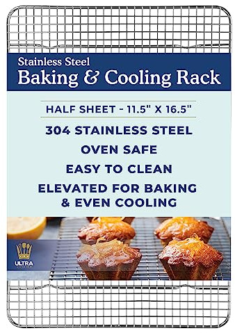 Ultra Cuisine Heavy Duty Cooling Rack for Cooking and Baking - Professional Grade Premium100% Stainless Steel Baking Rack & Wire Cooling Mesh for Roasting & Grilling - Dishwasher Safe - 11.5 x 16.5