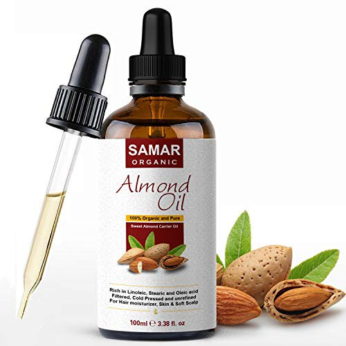 Olio di mandorle - Qualità Premium 100% puro olio di mandorle dolci certificato, biologico. Ideale per la crescita naturale dei capelli, idratante viso, struccante e per il massaggio del corpo 100ml