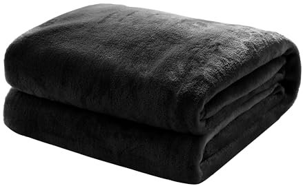 Mixibaby Kuscheldecke Flauschige extra weich & warm Wohndecke Flanell Fleecedecke, Falten beständig/Anti-verfärben als Sofadecke oder Bettüberwurf, Größe:150 cm x 200 cm, Farbe:Schwarz