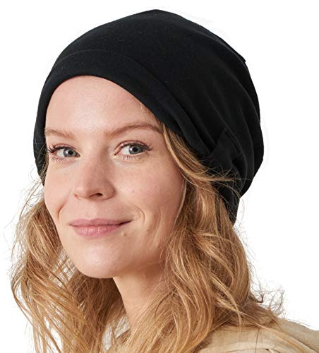 Bonnet Chimio Femme Et Homme en 100% Coton Biologique Doux, Chapeau Slouch Léger Et Fin, Vetement Estival Accessoire Coiffure Mode Printemps Automne Noir