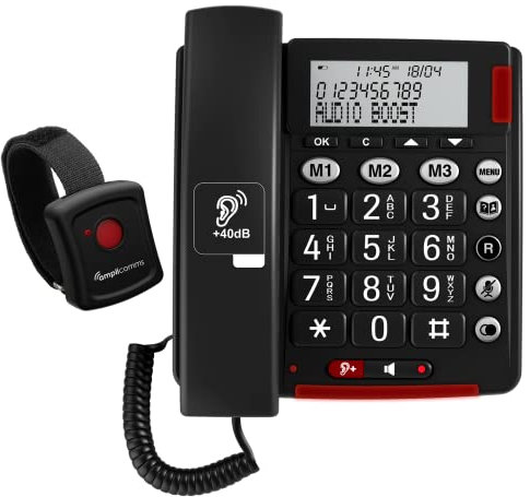 Amplicomms BigTel 50 Alarm Plus Corded Big Button Phone for Elderly - Loud Phones for Hard of Hearing - Hearing Aid Compatible Phones - Large Number Telephone