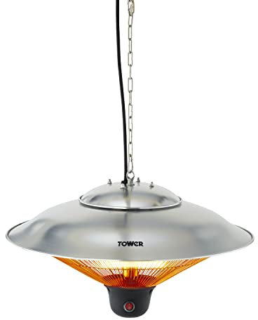 Tower T978520 Astro 1.5Kw Outside Hanging Smart Infrared Patio Heater with 360deg Heating, LED Light , Remote Control, IP34 Waterproof, 3 Heat Settings, Stainless Steel