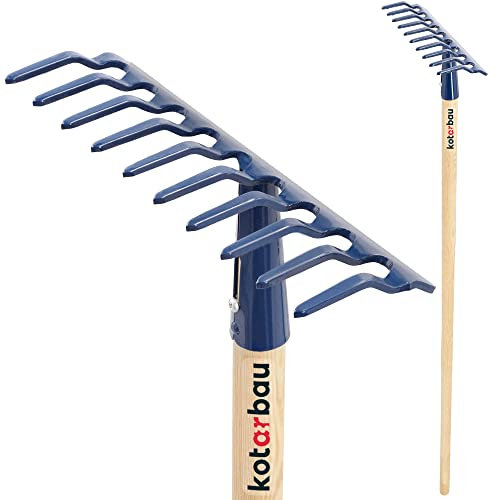 KOTARBAU® Râteau de jardin avec dents avec manche en bois - Outil de jardin, Pelle à feuilles pour balayer les feuilles et l'herbe du sol (10 dents)