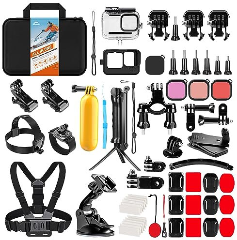 Zubehör Set Kit Bundle für GoPro Hero 11 10 / Hero 9 Black, Wasserdicht Schutzhülle Wasserdicht Gehäuse Schnorcheln Zubehör Fahrradhalterung Selfie-Stange Schwimmender Griff, Tragetasche