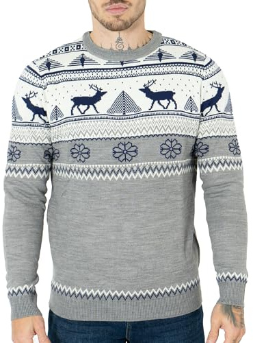 NOROZE Hombres Feliz Navidad Cremallera simulada Estilo nórdico Reno Alce Ciervo Embudo Cuello Redondo Festivo Jersey navideño Pullover Pull-Over Suéter
