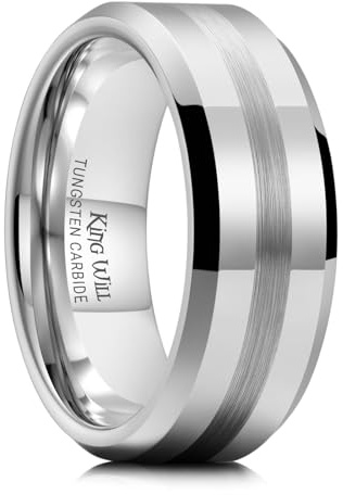 King Will 8mm Silver Tungsten Carbide Ring for Men Wedding Band Center Matte Brushed Polish Finish 11