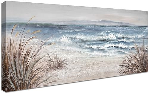 Küstenstrand Meereslandschaft Mit Rahmen Leinwand Bilder Wandkunst blaues Meer Bild auf Leinwand Malerei Poster Foto Bild Wandbilder Wohnzimmer Schlafzimmer Wanddeko Bereit zum Aufhängen 50x120cm