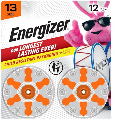 Energizer Hearing Aid Batteries Size 13, Orange Tab, 12 Pack