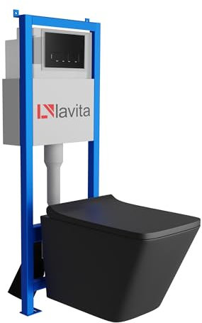Lavita LAV 101 Élément mural pour WC 40 cm + évier mural suspendu sans bord + panneau de commande LAV 200.3.4 noir | Kit complet | Réservoir de chasse encastré | WC complet