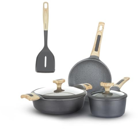 KASANOVA batteria pentole a induzione Evolution, batteria pentole antiaderente, pentole per induzione e ogni piano cottura, alta qualità (6 Pezzi)