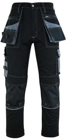SPARK X Work Trousers Men - Heavy Duty Professional Work Utility & Safety Trousers with Holster Pockets- Cargo Pants Men Workwear Trousers with Knee Pad Pockets - Black - 310gsm