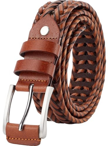 GORGECRAFT Cinturón de Cuero Tejido Informal para Hombre con Hebilla de Aleación Sólida Trenzado de Imitación Marrón Claro