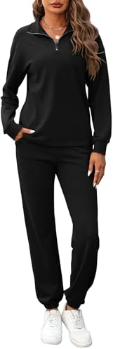 REORIA Women Tracksuit Set Lounge Wear Sets Two Piece Outfit Black L