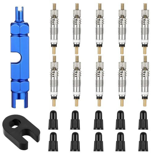 22 Stück Fahrradventil Adapter, Französisches Ventilkerne Ersatz mit Ventileinsatzkappen und Ventileinsatzentfernungswerkzeug Presta Ventileinsatz Sclaverandventil für Mountainbikes Fahrradreparatur