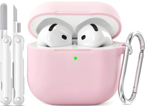 TNSNK for AirPods 4 Case (2024), Silicone Shockproof Protective Case with Cleaning Kit & Keychain, Support Wireless Charging - for AirPods 4, Pink