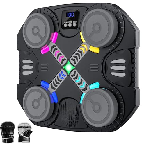 Machine Boxe Musicale Enfants, Music Boxing Machine avec Gants de Boxe, Comptage et Bluetooth, Lumières LED Colorées, 2 Modes de 5 Vitesse, Boxing Machine pour Garcons et Filles Ages de 3 a 12 Ans