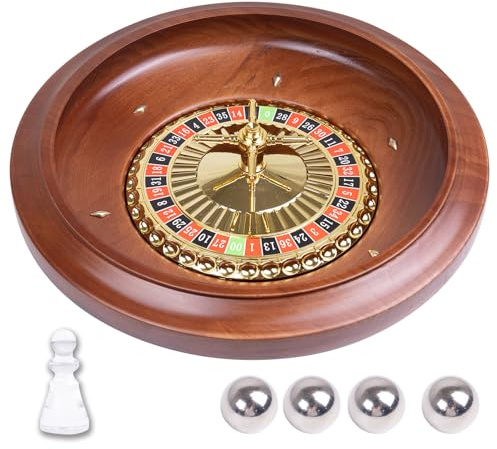 Extguds 16 Inch Wooden Roulette Wheel, Handcrafted Casino Style Solid Wood Roulette with 4 Metal Roulette Balls for Adults, Premium Gift for Game Night Party