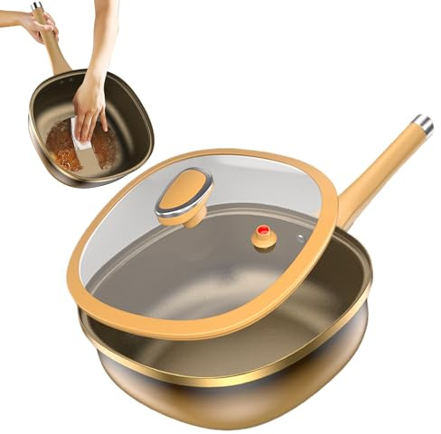 Jingmiger Padella per friggere, grande padella antiaderente in – Utensile da cucina con coperchio compatibile fornello elettrico a induzione per frittata e frittella
