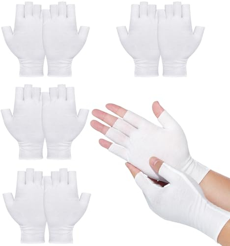 4 Coppie di Cotone Guanti Senza Dita, Guanti di Cotone Bianco per le Mani Asciutte, Guanto Idratante per Schermo Touch Spa Notturno