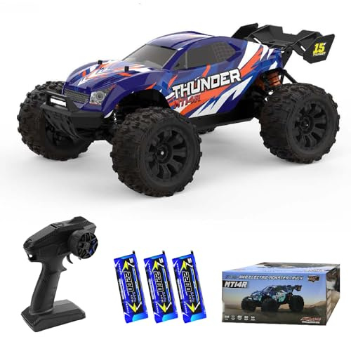 Teeggi Auto radiocomandata 1/14 per adulti, velocità massima 100 km/h, motore senza spazzole 3S RC Car ad alta velocità Offroad Drift Auto da corsa, 4WD Off Road Race Buggy, 3 batterie (blu)