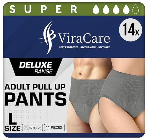 14 x Grey Super Incontinence Pants Women and Men, Adult Nappies | High Absorption, Anti-Leakage, Soft-Stretch Waistband, Breathable, Discreet Fit, Adult Diapers, Large Size (1 Pack of 14)