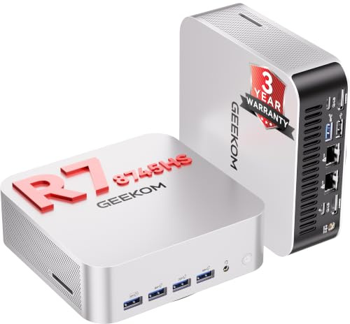 GEEKOM Barebones A8 Max Office Mini PC|AMD Ryzen 7 8745HS (Beats 7735hs) | Without RAM/SSD/OS(Memory Free),Dual LAN Mini AI-Assisted Creativity Desktop Computer[3-Year Coverage] ,Radeon 780M/USB4/8K