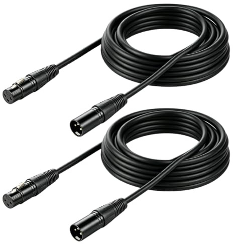BYZESTY XLR kabel mikrofonkabel patchkabel 10 m, 2-pack symmetrisk mikrofonkabel, 3-stifts XLR mikrofonkabel kontakt till hona, XLR-kabel mikrofonkabel för mikrofon, högtalare, ljudomixer