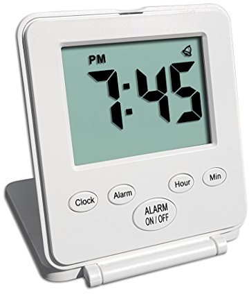 Digital Travel Alarm Clock - No Bells, No Whistles, Simple, Battery Operated, Alarm, Snooze, Small and Light, ON/OFF Switch, USA Top Selling for 2+ Years! White