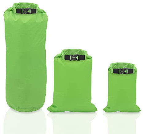 Milestone Waterproof Dry Bags/Single Bag Or Set of 3 / Roll Up Close/Easy to Spot Bright Green Or Orange Design/Great for Camping, Fishing, Skiing & Hiking Trips (Green, Pack of 3)