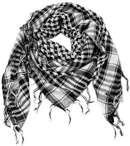 TRIXES Shemagh-Schal – Schwarz und Weiß, Wüstenschal, Kufiya, Keffiyeh, Ghutrah, Hattah, 100% Baumwolle, geeignet für Paintball, Rollenspiele, Dune Bashing