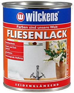 Fliesenlack weiss seidenglänzend inkl. Pinsel von E-Com24 zum Auftragen (Fliesenlack weiss seidenglänzend 750 ml)