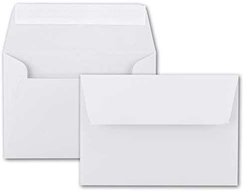 100x Brief-Umschläge B6 - Weiß - 12,5 x 17,5 cm - Haftklebung 120 g/m² - breite edle Verschluss-Lasche - hochwertige Einladungs-Umschläge