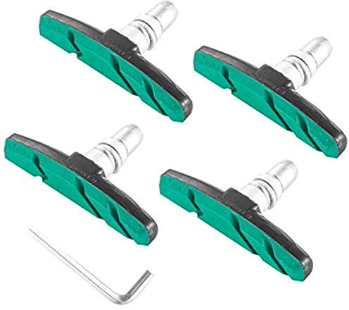 CNCLOL V-Brake Bremsschuhe,2 Paar V Bremsen Bremsbeläge, Felgenbremse Beläge Bremsgummi,Cantilever Bremsbacken-Fahrrad Bremsblöcke,Schwarz Grün.
