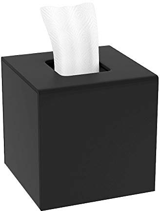 HIIMIEI Quadratisch Kosmetiktücherbox, Acryl Tücherbox | Tissue Box mit Magnetabdeckung für Esszimmer Badezimmer Schlafzimmer Auto Büro (Mattschwarz, 14 × 14 × 14cm)