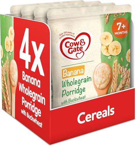Cow & Gate Banana Wholegrain Porridge Baby Food Cereal, 7+ Months, 200 g, Pack of 4