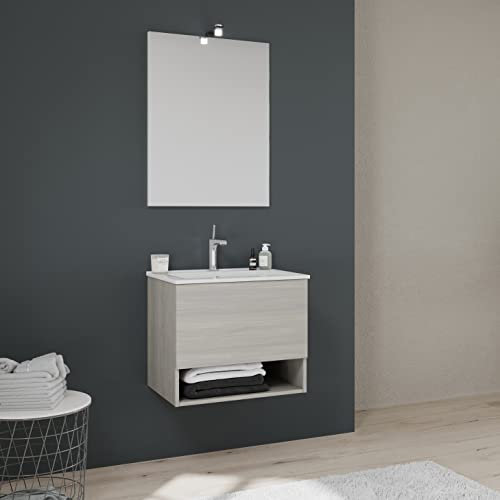 Kiamami Valentina - Mobile lavabo sospeso 60 cm grigio chiaro effettolegno | Venezia