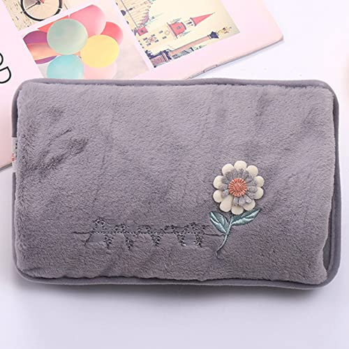 Rechargeable hot water bottle, plush cover, relieve pain, warm the whole body, suitable for adults and children. (Color : Gray)