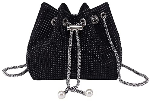 Anopo Mujeres Brillante Rhinestone Bolso con Cadena Embrague Glittery Rhinestone Bolso de Noche Hombro para Boda Fiesta Prom Negro