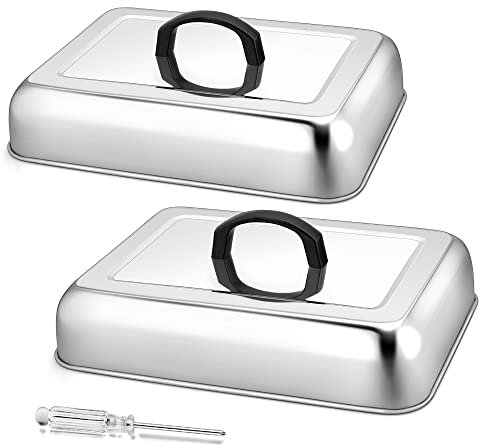 Herogo Lot de 2 bombes de cuisson rectangulaires en acier inoxydable avec poignée résistante à la chaleur, idéales pour barbecue, grill à dessus plat, passe au lave-vaisselle, Argenté.