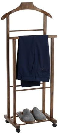 Mottiwood Indossatore Appendiabiti Da Camera, Color Noce, L'Originale, 100% Legno Faggio, Servo Muto Doppio con 4 Ruote, Made in Italy