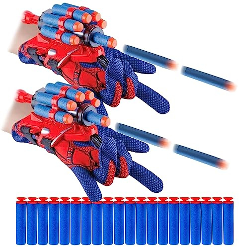 keumi 2 Sets Spider Web Shooters for Kids Classroom Prizes Cosplay Launcher Gloves with Wrist Toy Set Hero Webs Shooter for Kids