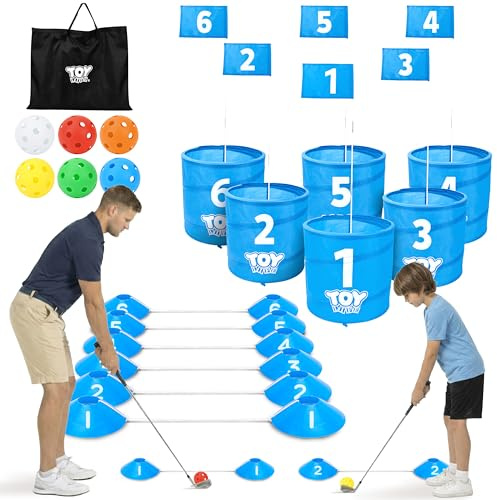 TOY Life Golf Game Set, 6 Holes Backyard Golf Bucket Game for Adults Kids, Practice Golf Course with Balls and Flag, Outdoor Indoor Golf Yard Game for Beach, Camping and Lawn