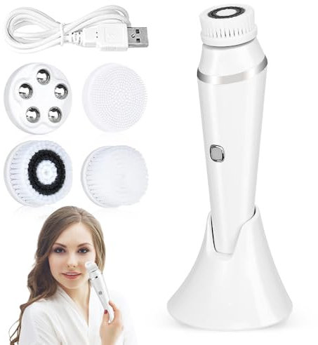 Aoreun Gesichtsreinigungsbürste, Elektrische Gesichtsreinigungsbürste mit 3 Geschwindigkeitsstufen, 4 in 1 Wasserdichte Gesichtsbürste,Spin Face Brush für Tiefenreinigung, Peeling und Gesichtsmassage