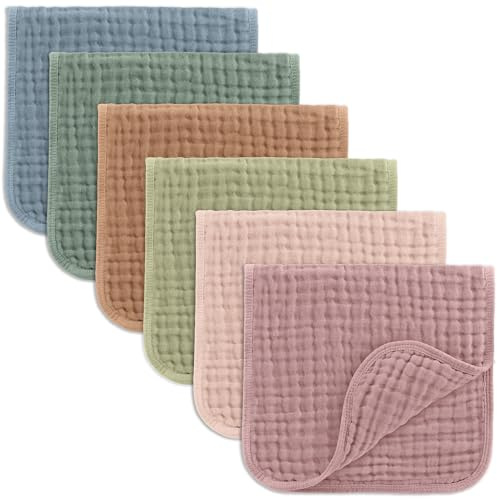 Comfy Cubs Paños de Muselina para eructos de 50 x 25 cm, Paquete de 6 Unidades, Grandes, 6 Capas, Ultra absorbentes, 100% algodón, para bebés y babas, Juego de paños Seguros y Suaves para niños y