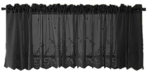 HOMSFOU Lace Curtain Valance Floral Embroidered Half Window Sheer Curtains for Kitchen Cafe Dinning Living Room 130x41cm Black
